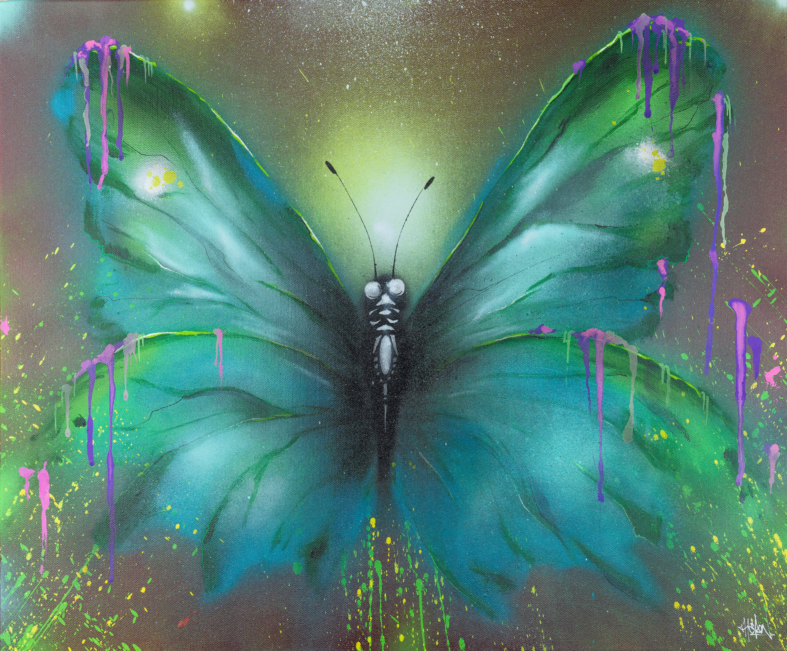 butterfly green canvas by Theron
