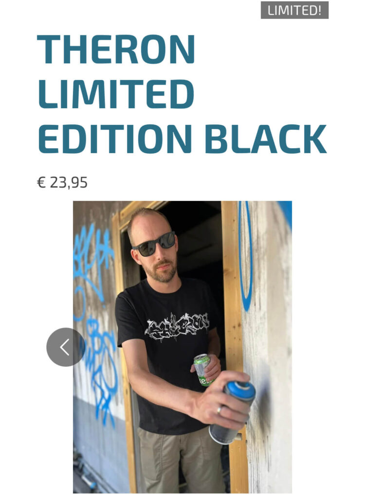 Theron has collaborated with the webshop Yourdailypaint to introduce a T-shirt to their collection. This T-shirt has been printed in a small batch, making it a true collector's item for enthusiasts. The description below the shirt on the website reads: "The inaugural release of our YDP Limited Artist Series! Theron has designed this limited edition in the style reminiscent of his iconic pieces from the 90s. Bold, straight letters that hit you square in the face, exuding energy!" Available in sizes S to XXL.
Please note, when we say limited, we truly mean it!