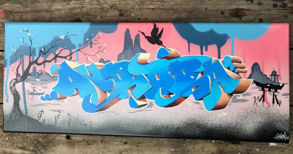 Arabella and Auro With Japanese and African background. 20x50cm